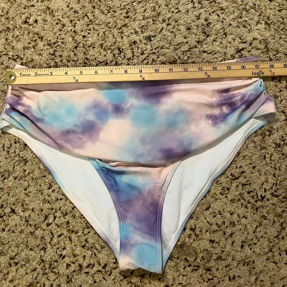 Tie Dye Pink Blue Purple‎ Roushed Bikini Swimsuit Bottoms Women's 2XL